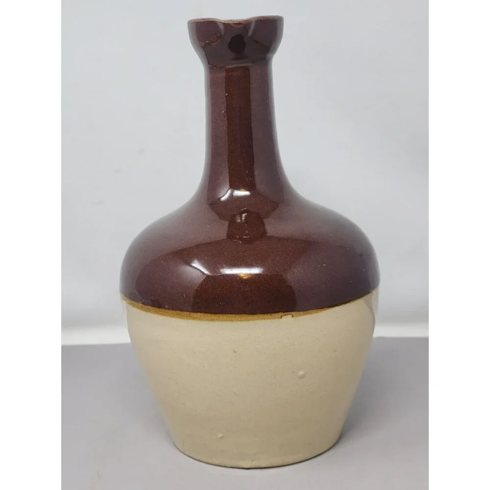 Vintage Two-Tone Brown & Cream Stoneware‎ Jug With Handle Federal Law Stamp